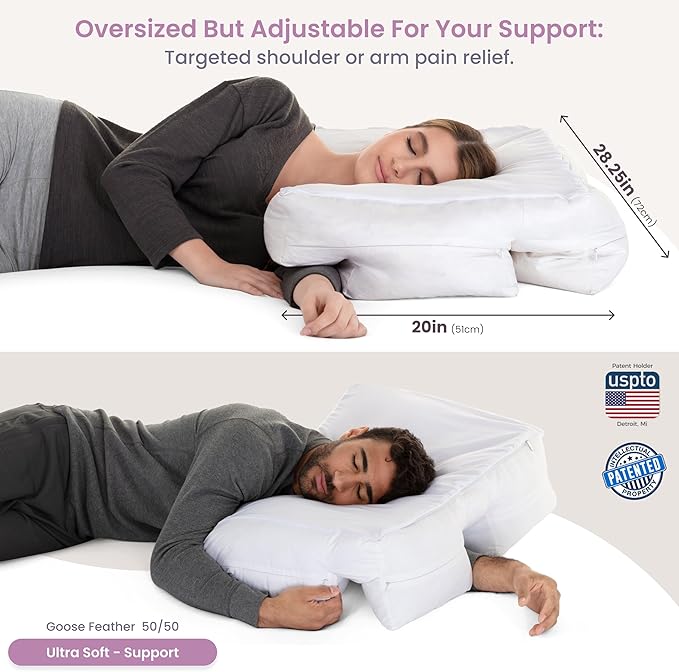 Wife Pillow Side Sleeper Pillow with Arm Hole for Shoulder Pain Relief, Arm Tunnel Design for Proper Neck & Spine Alignment, All-Night Comfort for Adults - Down Goose Feather/FiberFill