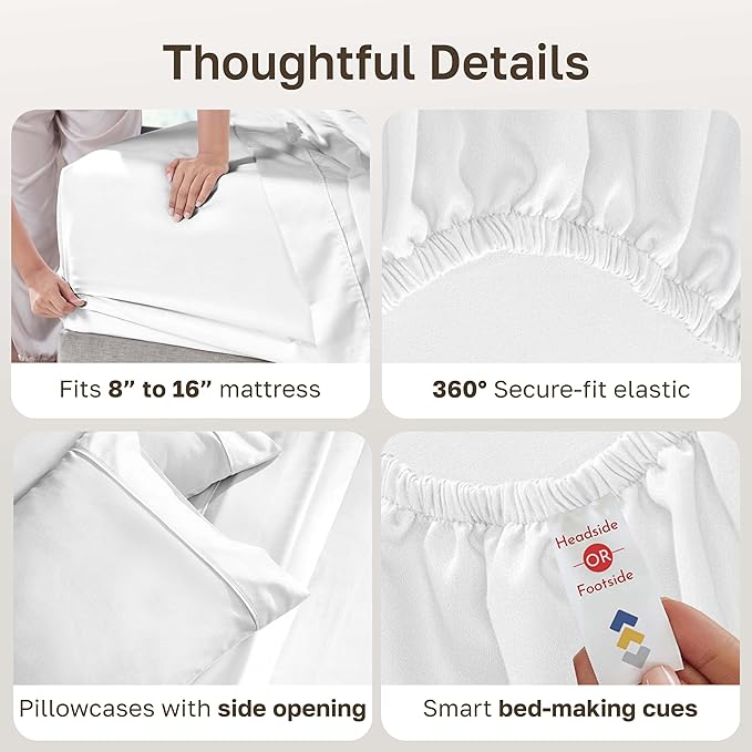 California Design Den Soft 100% Cotton King Size Bed Sheets Set, 400 TC Good Housekeeping Award Winner, Silky Sateen Weave with Deep Pockets, Long Staple Cotton King Bed Sheet Set - Antique White