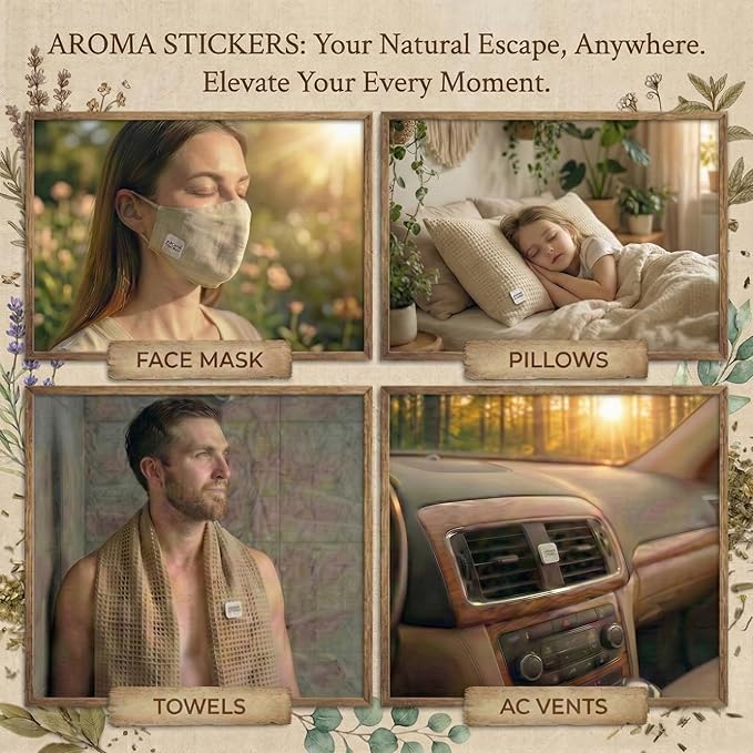 AROMA STICKERS® Original Blend ENERGIZE - 100% Natural Essential Oil Scented Diffuser Sticker - Aromatherapy for Personal Space - Towels, Blankets, Face Mask & Pillow (Pack of 3, 36 Stickers Total)