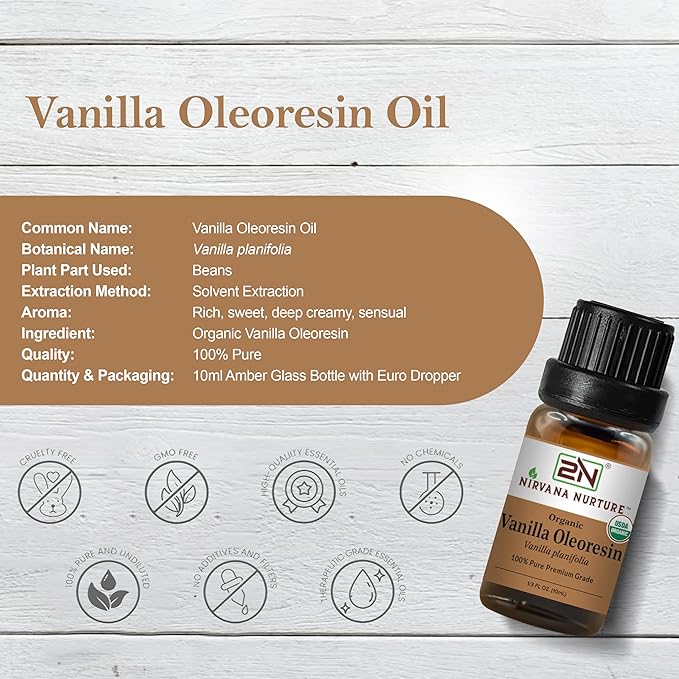 Vanilla Oleoresin, USDA Certified Organic, 100% Pure Undiluted, Aromatherapy Oil for Diffuser, Hair & Skin Care