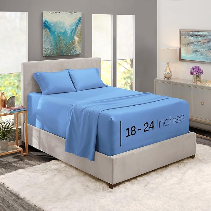 Nestl Twin XL Size Sheet Set, 4 Piece Extra Deep Pocket (18-24 inches), Microfiber, Hotel Luxury, Soft, Breathable, Wrinkle-Free, Easy to Care, Calm Blue