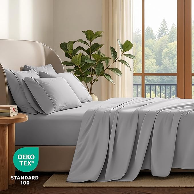Bare Home Hotel Luxury Twin XL Sheet Set, Extra Soft - 4 Piece Set - Deep Pockets - Easy Fit - Cooling & Breathable - Wrinkle, Fade, Stain Resistant - Includes 2 Pillowcases (Twin XL, Light Grey)