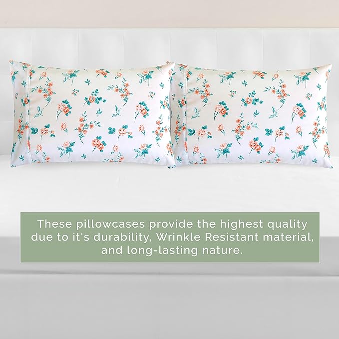 Elegant Comfort Ultra Soft Set of 2 Floral Print Pillowcases - 1500 Premium Hotel Quality Microfiber, Soft and Smooth Envelope Closure 2-Piece Pillow Covers - King, Pink Celia