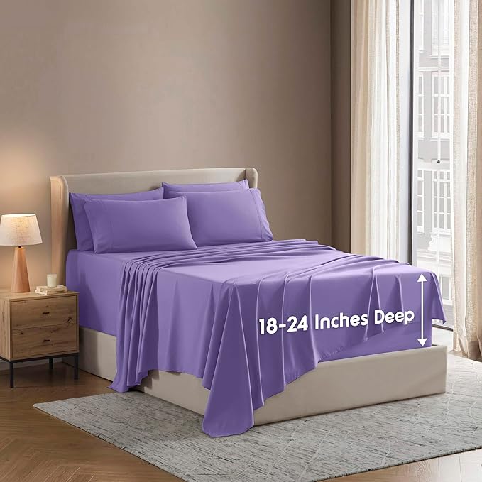 Nestl Extra Deep Twin Sheet Set - 4 Piece Breathable & Cooling Sheets - Hotel Luxury Bedding Set w/18-24 Inch Deep Pockets - Easy & Secure Fit - Super Soft, Wrinkle Free & Comfy - Lavender