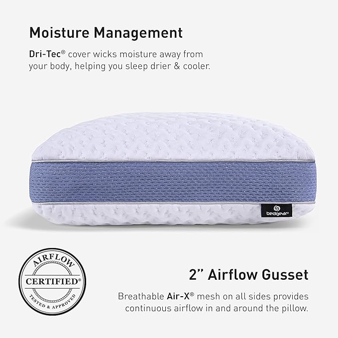 Bedgear Balance 1.0 Cooling Pillow – Moisture-Wicking Performance Bed Pillow for Hot Sleepers, Medium Support, Air-X Mesh, Dri-Tec Cover, Washable