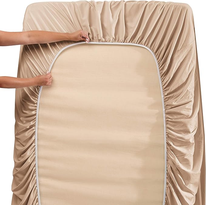 Hearth & Harbor Extra Deep Pocket Sheets - Fits Mattress 18-24 Inches Deep - Extra Deep Pocket Twin Sheets Sets - 4 Piece Twin Size - Taupe