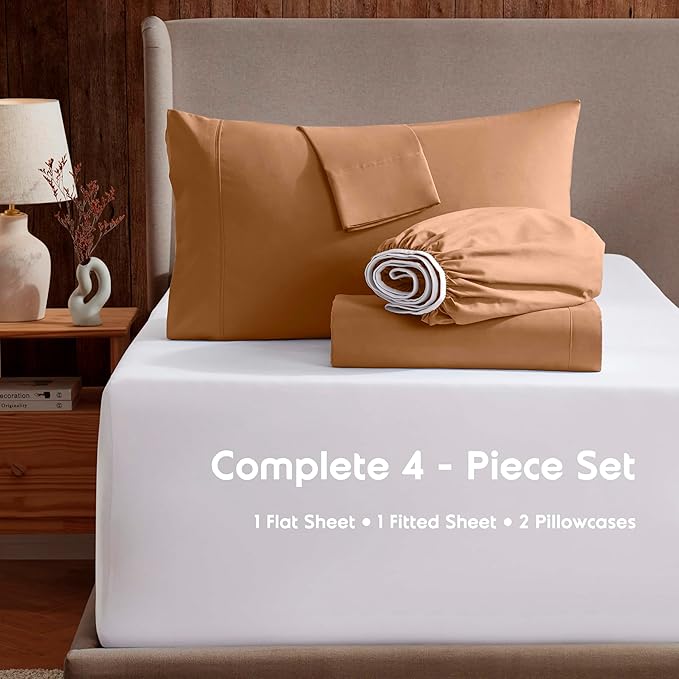 Nestl Extra Deep Twin XL Sheet Set - 4 Piece Breathable & Cooling Sheets - Hotel Luxury Bedding Set w/18-24 Inch Deep Pockets - Easy & Secure Fit - Super Soft, Wrinkle Free & Comfy - Mocha Brown