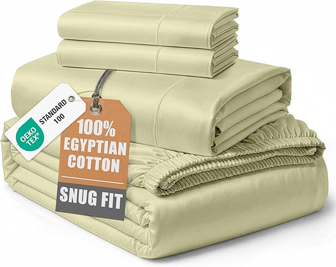 LANE LINEN 100% Egyptian Cotton Sheets, Sustainably Produced Eco Friendly Luxury Hotel Like Thick Sábanas Full, 15 inch Reinforced French Seam Full Size Bed Sheet - Sea Foam