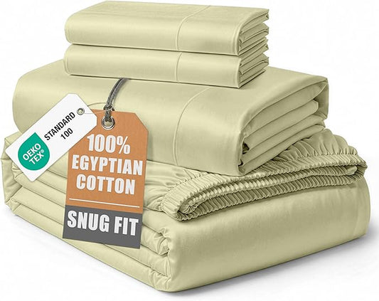 100% Egyptian Cotton King Size Sheets Set – Silky Sateen Weave for Winter Sleep Comfort, Buttery Soft & Durable Christmas Sheets King Size, Snug Fit 15" Deep Pocket, Hotel Comfort at Home - Mineral