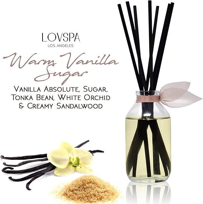 Reed Diffuser Set, Warm Vanilla Sugar Scented Oil Diffuser with Sticks, Home Fragrance Accessories for Bathroom Shelf Decor, Aroma Diffusers for Home or Office Fall Decor, USA Made