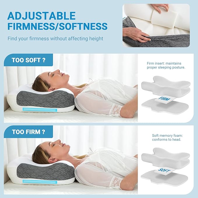 Elviros Neck Pillow for Pain Relief Sleeping, 2 Pack CPAP Pillows for Side, Back & Stomach Sleepers, Ergonomic Orthopedic Pillow for CPAP Users to Reduce Air Leaks and Mask Pressure, Dark Grey