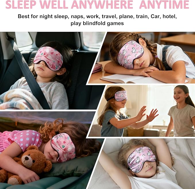 2 Pcs Sleep Mask for Kids,Cute Blackout Kid Eye Mask, Girls Eye mask for Kids Teen,Unicorn Sleep Mask with Adjustable Strap for Home Party Children's Travel Soft Eye Cover Blindfold (Unicorn + Ocean)