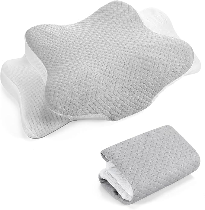 HunnmingRe Cervical Pillow Case Cover Comfortable and Breathable Memory Foam Cervical Neck Pillow Case Cover with Zipper(White, Light Gray,Queen Size)