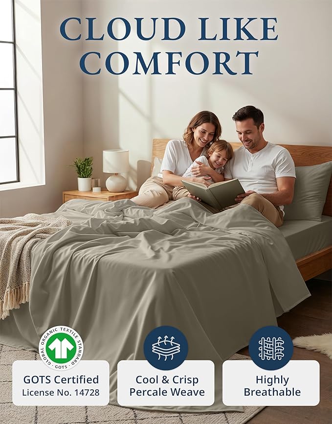 LANE LINEN RV Queen Sheets Set - 100% Organic Cotton Camper Sheet Sets 15" Deep Pocket Fitted (Short Silver)