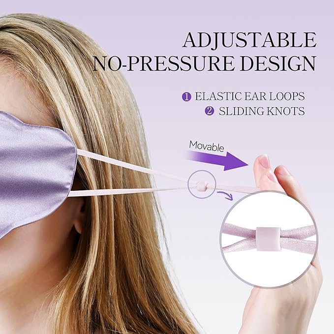 100% Pure Mulberry Silk Sleep Mask, 19 Momme Cloud Shape Blackout Eye Mask for Women/Toddlers, Adjustable Cooling Silk Eye Mask for Sleeping, Gifts for Her/Kids, Lavender