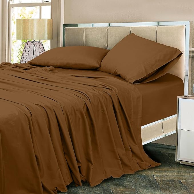 ROYALE LINENS 300 Thread Count 100% Long Staple Combed Cotton Sheet Set - 3 Piece Twin Bed Sheets - 1 Fitted, 1 Flat & Pillow case -Soft Cool & Crisp Sheet Set (Twin, Chocolate)