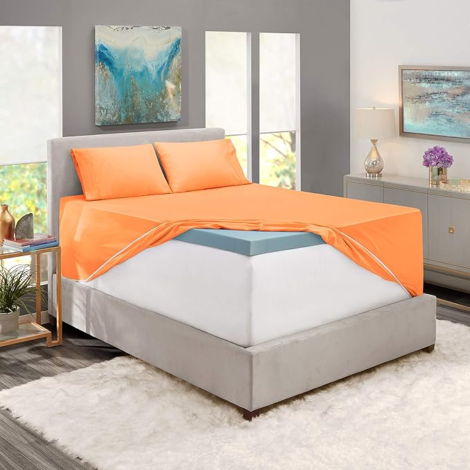Nestl California King Size Sheet Set, 4 Piece Extra Deep Pocket (18-24 inches), Microfiber, Hotel Luxury, Soft, Breathable, Wrinkle-Free, Easy to Care, Light Orange