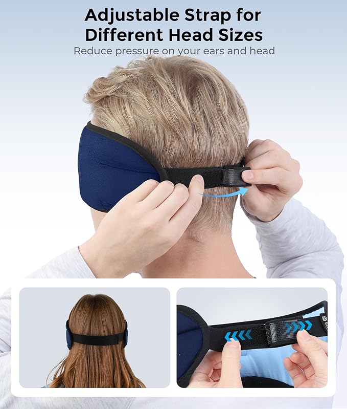 LOVE EYE Sleep Headphones Bluetooth 5.4 Sleeping Eye Mask Wireless Music Earphones with HD Speakers for Side Sleepers Total Blackout Cotton Mask for Travel, Office, Unique Gifts (Dark Blue)