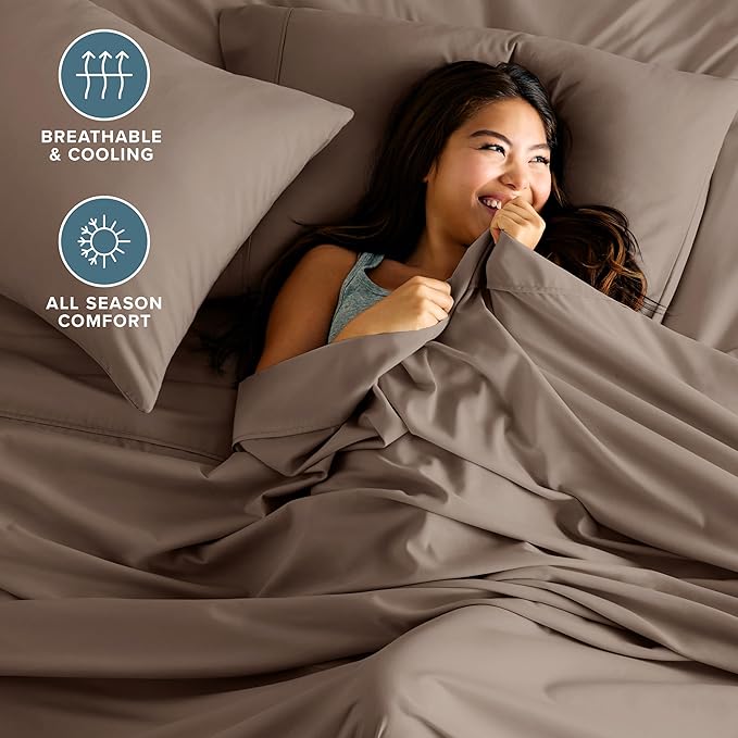 Bare Home Hotel Luxury King Sheet Set, Extra Soft - 6 Piece Set - Deep Pockets - Easy Fit - Cooling & Breathable - Wrinkle, Fade, Stain Resistant - Includes 4 Pillowcases (King, Taupe)