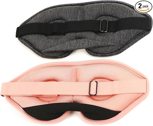 2 Pack Sleep Masks 3D Contoured Eye Mask for Sleeping Upgraded Slanted Nose Wing Light-Blocking Fits Side Sleepers