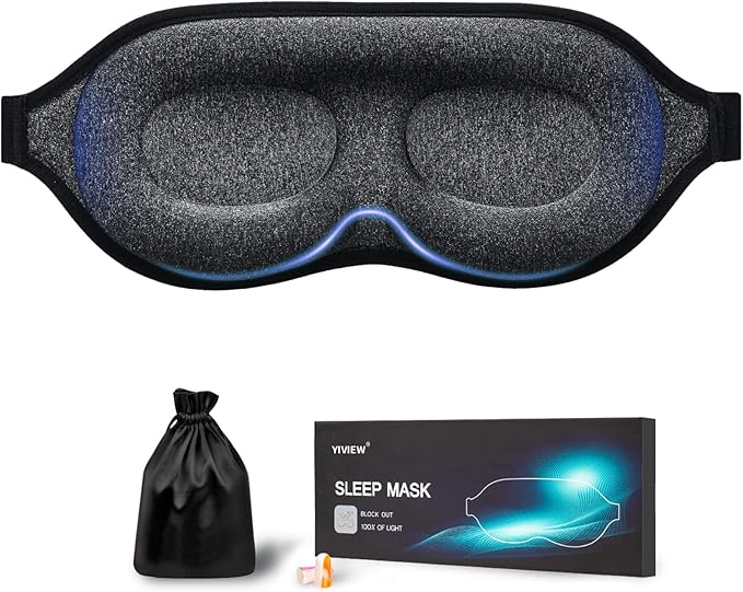 YIVIEW Sleep Mask for Side Sleeper, Block Out Light, Eyelash Extensions Friendly 3D Contoured Sleeping Eye Mask, Soft Breathable Night Blindfold with Adjustable Strap, Lightweight Eye Cover Gray
