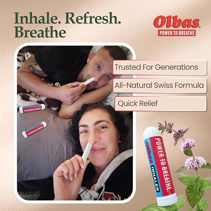 Olbas Inhaler Aromatherapy, Essential Oil Inhaler with Natural Oils, 0.01 Oz, 1 Pack, Pocket Sized Nasal Inhaler Stick for Clear Breathing and Sinus Relief