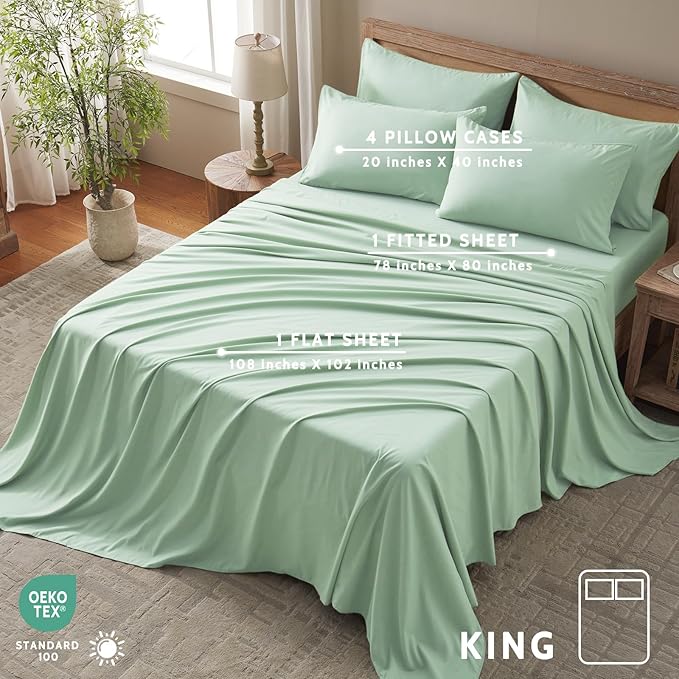 King Size Sheets Set - 6 Piece Luxuriously Soft & Cooling Sheets King Size - Ultra Soft 16" Deep Pocket King Sheet Set - Fitted Sheet & Pillowcase Sets (King Sage Green)