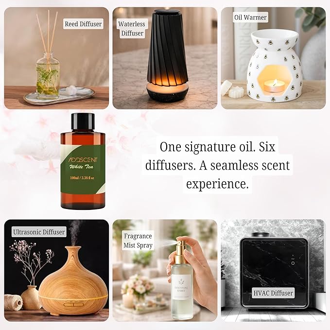 White Tea Fragrance Oil 100ml for Diffuser, Fresh Floral and Citrus Aroma for Bedroom Living Office Spa, Calm, Clean and Refreshing Scent with Balanced Layered Notes