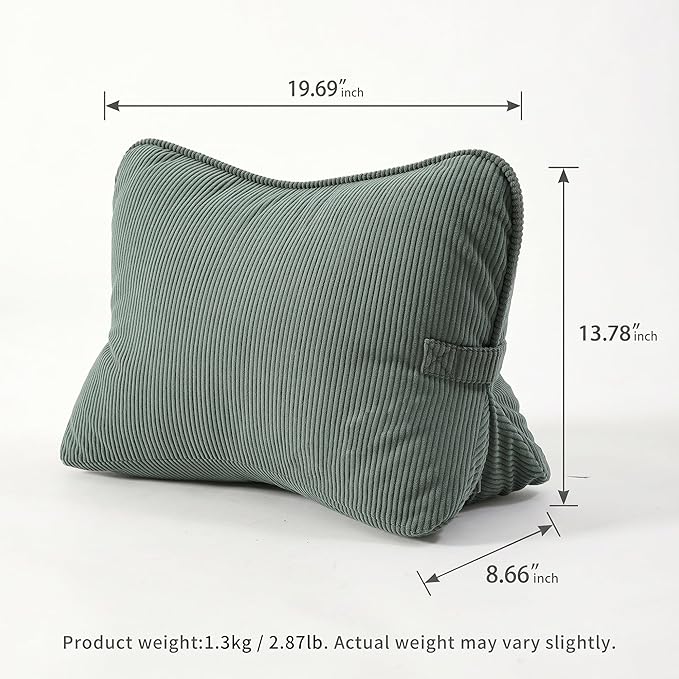 Pat. Pend. Corduroy Lumbar Support Back Pillow for Sitting and Posture Support, Triangle Cushion for Bed or Sofa Sitting, Backrest Support Pillow, Peacock Blue