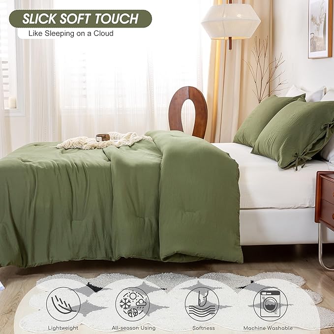 Ultra-Soft King Size Comforter Sets - Cozy Polycotton Fabric - 1 Fluffy Down Alternative Comforter & 2 Pillowcase - All Season Lightweight but Warm Comfy Bed Blanket Quilt Dark Olive Green