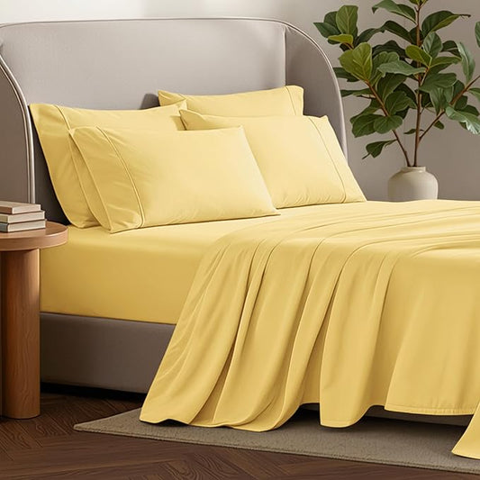 Bare Home Hotel Luxury Twin XL Sheet Set, Extra Soft - 4 Piece Set - Deep Pockets - Easy Fit - Cooling & Breathable - Wrinkle, Fade, Stain Resistant - Includes 2 Pillowcases (Twin XL, Lemon Drop)