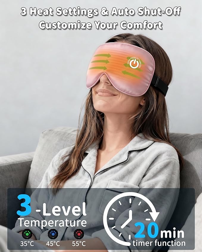 Heated Eye Mask for Dry Eyes (Pink) - USB Rechargeable Eye Warmer with 100% Pure Mulberry Silk, FSA- HSA Eligible, Eye Relief, Improved Sleep, 22 Momme Cordless Warm Compress for Beauty Sleep