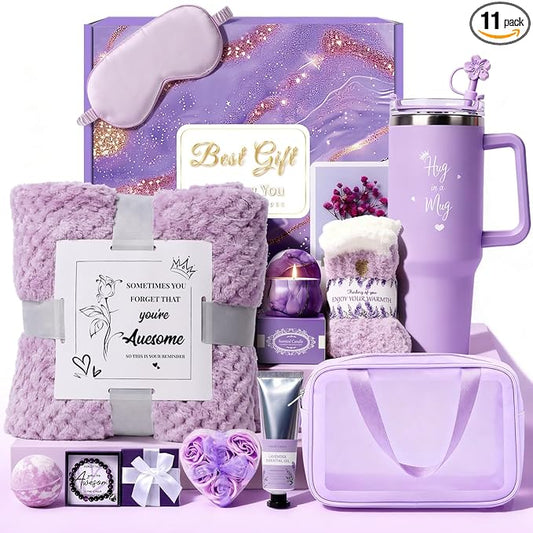 Birthday Gift for Women, Luxury Self Care Spa Gift Basket with Blanket for Mom, Wife, Sister, Friend, Girlfriend, Grandmother, Get Well Soon & Christmas gift for Her