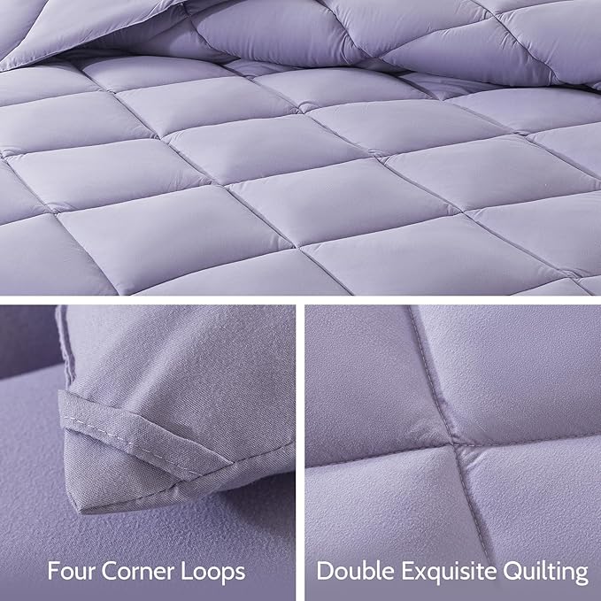 Decroom Lightweight Queen Comforter Set with 2 Pillow Sham - 3 Pieces Set - Quilted Down Alternative Comforter/Duvet Insert for All Season - Lavender - Queen Size