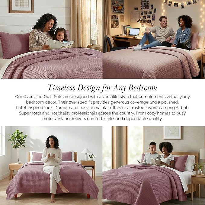 Southshore Fine Living, Inc. Full/Queen Quilt Set, Full Size Quilts with 2 Matching Pillow Shams, Lightweight Quilt Coverlet, Lightweight, Easy Care Machine Washable Queen Size Bedspread, Lavender