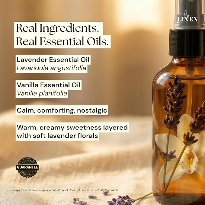 Lavender & Vanilla Linen Spray | Relaxing Aromatherapy Made with Pure Essential Oils | Fabric Freshener for Yoga Mats Living Room Couch Beddings | 4 fl oz