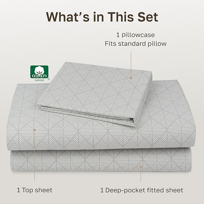 California Design Den Soft Twin Size 100% Cotton Sheet Sets, 400 Thread Count Good Housekeeping Award Winner, Smooth Sateen Finish, Cozy and Durable Twin Bedding Set (Crosshatch Taupish - Sage)