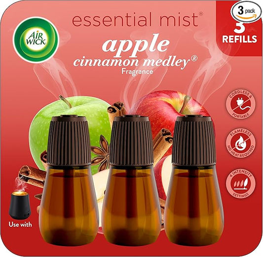 Air Wick Essential Mist Refill, 3 ct, Apple Cinnamon Medley, Essential Oils Diffuser, Air Freshener, Fall scent, Fall decor