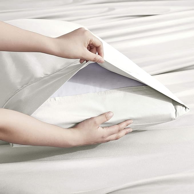 Nestl Extra Deep Full Sheet Set - 6 Piece Breathable & Cooling Sheets - Hotel Luxury Bedding Set w/18-24 Inch Deep Pockets - Easy & Secure Fit - Super Soft, Wrinkle Free & Comfy - Off White