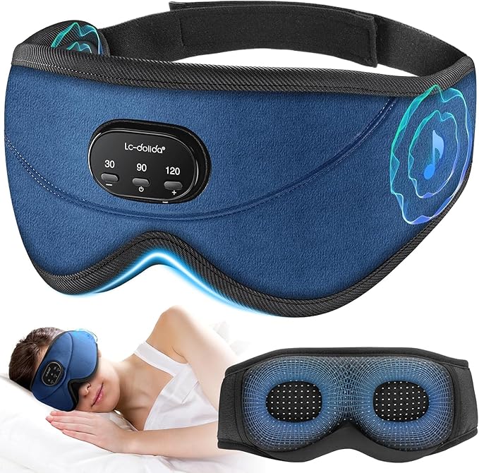 LC-dolida White Noise Sleep Mask, 3D Sleep Bluetooth Headphones with 16 Soothing Sounds, Bluetooth 5.4 Sleep Eye Mask with Timer, Total Blackout Sleeping Headphones for Side Sleeper