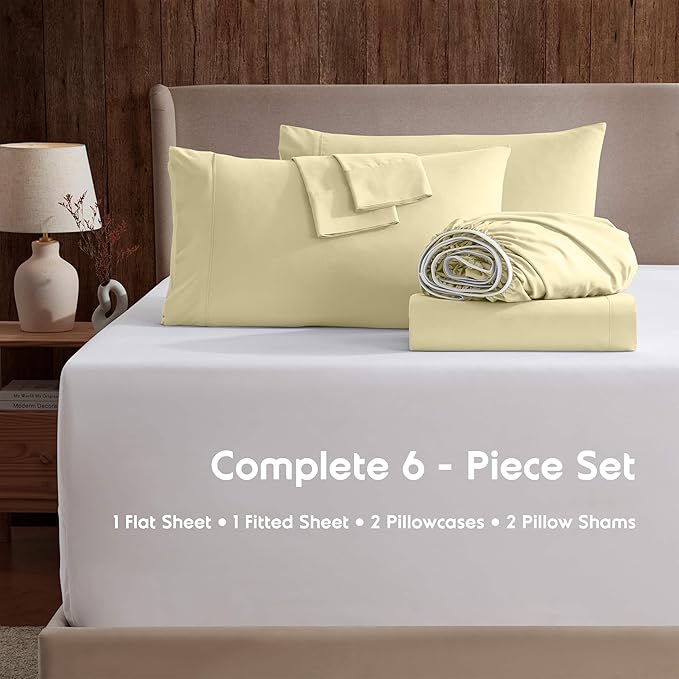 Nestl Extra Deep Split King Sheet Set - 4 Piece Breathable & Cooling Sheets - Hotel Luxury Bedding Set w/18-24 Inch Extra Deep Pockets - Easy & Secure Fit - Soft, Wrinkle Free & Comfy - Vanilla Yellow
