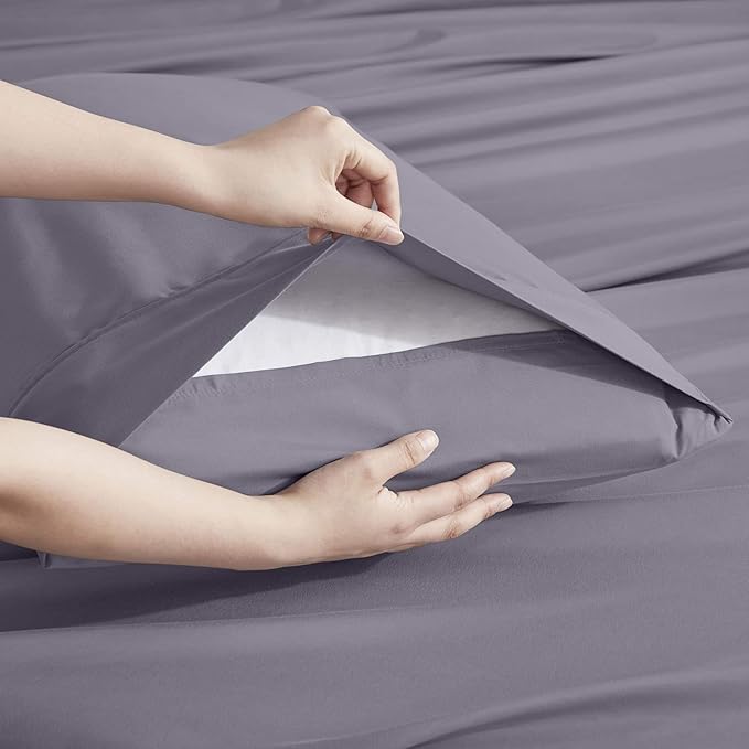 Nestl Extra Deep Twin Sheet Set - 4 Piece Breathable & Cooling Sheets - Hotel Luxury Bedding Set w/18-24 Inch Deep Pockets - Easy & Secure Fit - Super Soft, Wrinkle Free & Comfy - Grayish Purple