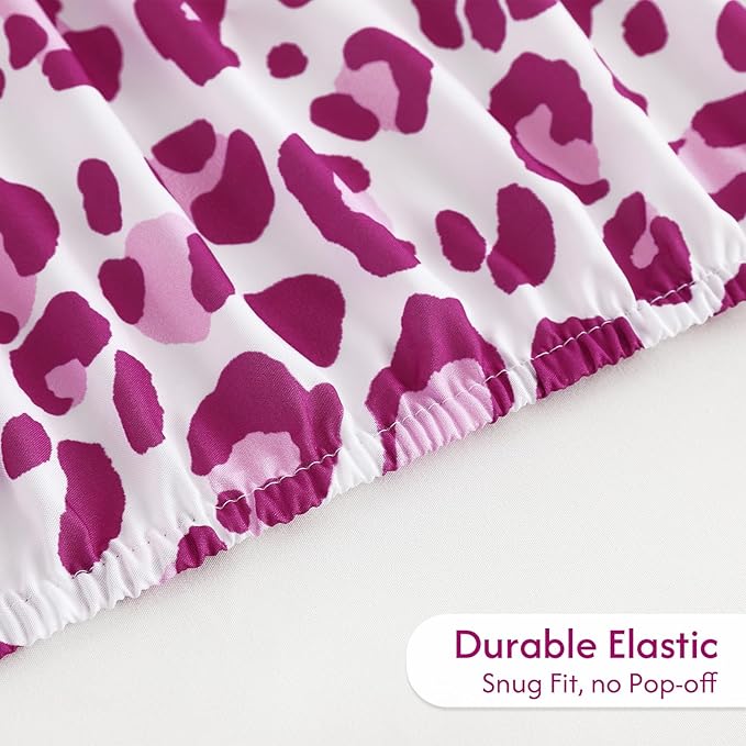 Twin Sheets Set, Leopard 3-Piece Brushed Microfiber Sheets, Cooling Bed Sheet Set, Soft & Breathable, 16' Deep Pocket Fitted Sheet & Pillowcase Set, Pink Leopard