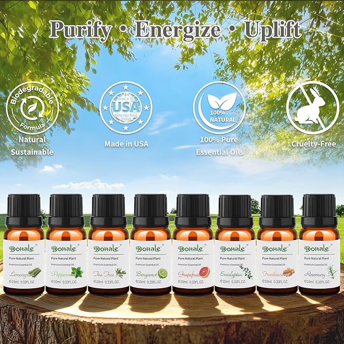 Energy Boost Essential Oils Set, 8x10ml - Spiritual Essential Oils - Focus, Refreshing, Energizing - Top 8 Fragrance Oils for Diffusers Aromatherapy - Peppermint, Grapefruit, Lemongrass & More