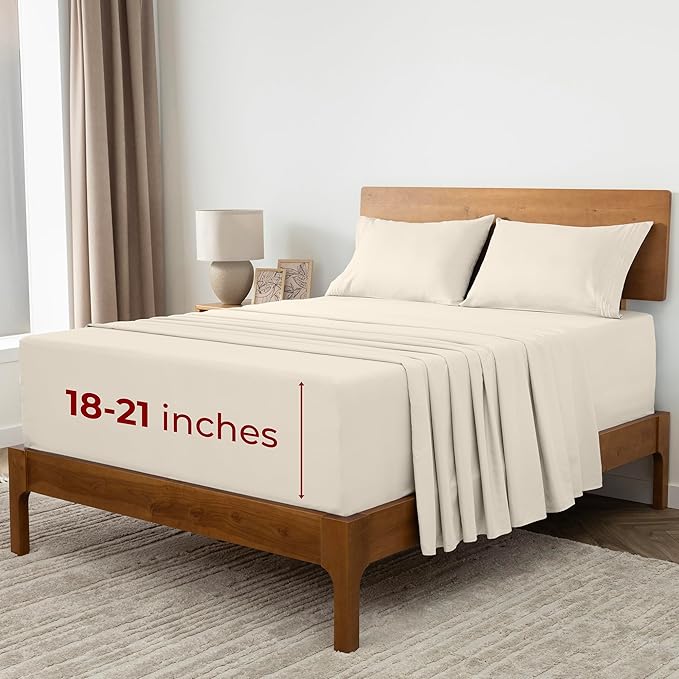 Mellanni Extra Deep Full Sheets - 4 PC Iconic Collection Bedding - Hotel Luxury, Ultra Soft, Cooling Bed Sheets - Wrinkle, Fade, Stain Resistant (Full, Golden Ivory)