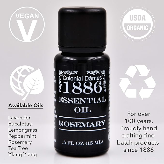 Colonial Dames Rosemary Essential Oil (0.5 oz) – 100% Pure Therapeutic Grade Rosemary Oil – Vegan Essential Oils for Healthier Life