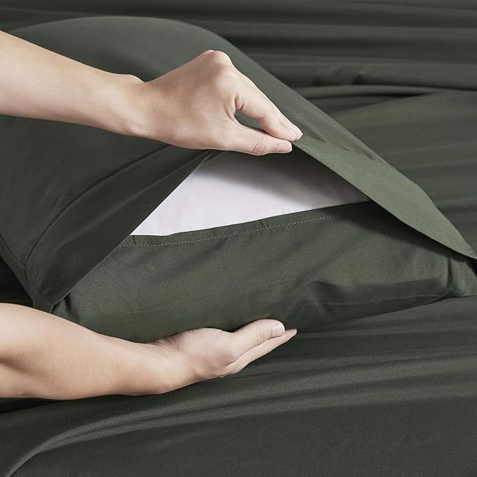 Nestl Extra Deep Twin Sheet Set - 4 Piece Breathable & Cooling Sheets - Hotel Luxury Bedding Set w/18-24 Inch Deep Pockets - Easy & Secure Fit - Super Soft, Wrinkle Free & Comfy - Olive Green