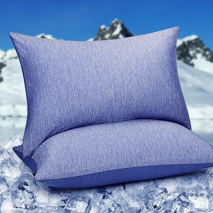 HOMFINE Cooling Pillowcases King Size - Double Side Q-Max 0.439 Cooling Fiber for Pillow Protector, Breathable Cold Pillow Cover for Hot Sleeper Night Sweat, Zipper, 2 Pack (20"x36", Dark Blue)