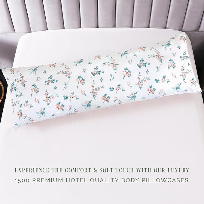 Elegant Comfort Ultra Soft 1-Piece Set Floral Print Pillowcases - 1500 Premium Hotel Quality Microfiber, Soft and Smooth Hidden Zipper Closure 1-Piece Pillow Covers - Body Pillowcase, Pink Celia
