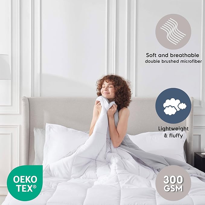 Nestl 9 Piece Queen Comforter Set – White Reversible Bed in a Bag – Complete Queen Size Bedding Set with Sheets, Set of 2 Down Alternative Pillows, Pillowcases and Shams